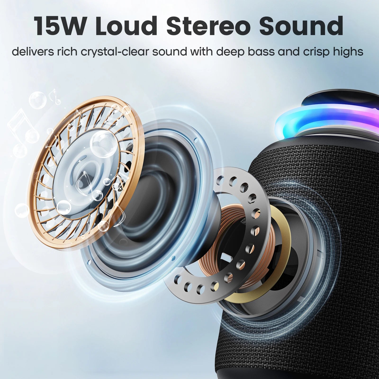 WISETIGER DEEYAPLE P1S Black 15W Mini Portable Sound Box IPX7 Waterproof Bass Boost TWS Dual Pairing BT5.3 Wireless Speaker