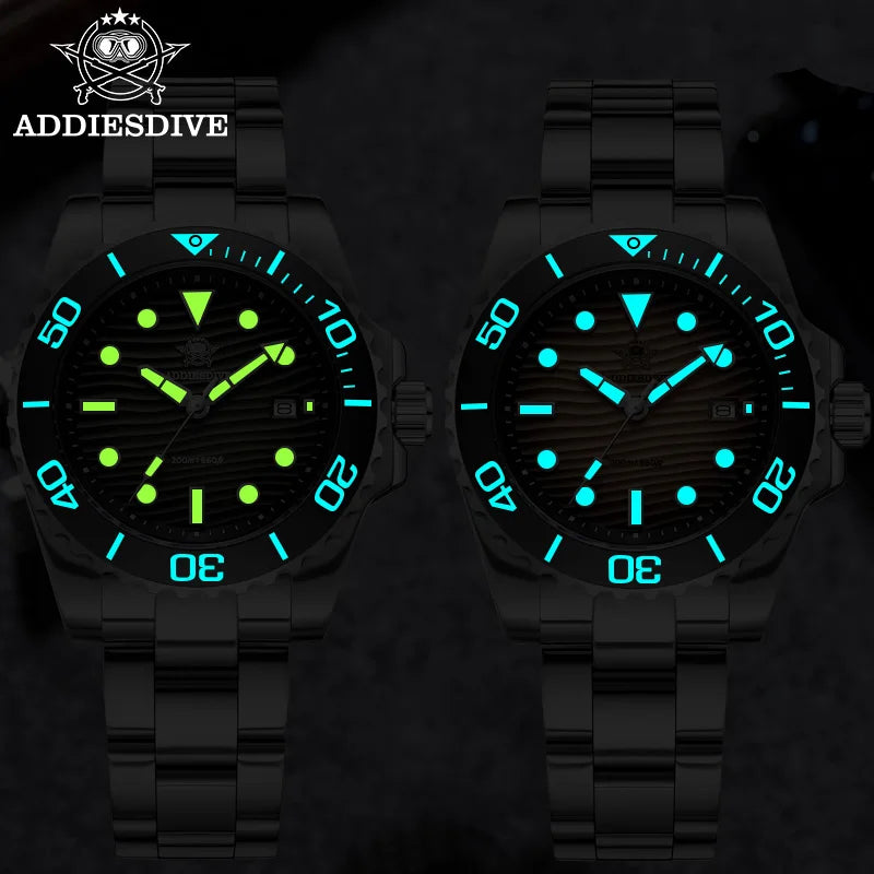 ADDIESDIVE New Men's Quartz Watch 316L Stainless Steel BGW9 Luminous 100m Waterproof Diving Wristwatch 41mm Outdoor Sports Watch