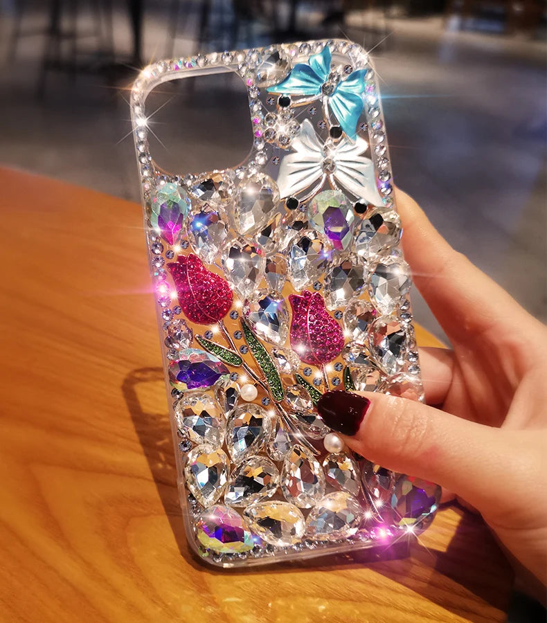 Fashion Butterfly Tulip Diamond Cases For Xiaomi Mi 11T 15T 13T 12T 14T Pro 11 Lite 5G NE Poco X3 NFC Transparent Cover