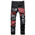 Mens Black Jeans High-quality Street Cotton Fashion Patchwork Jeans Men Stretch Street Hip Hop Slim Fit Holes Punk Denim Pants