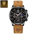 POEDAGAR Luxury Business Man Watch Waterproof Chronograph Luminous Date Male Wristwatch Leather Fashion Men's Quartz Watches+Box
