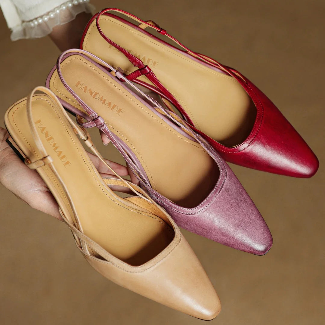 Women's cow leather pointed toe slingback 4.5cm kitten heel summer pumps elegant ladies slim daily dress heeled shoes sandals