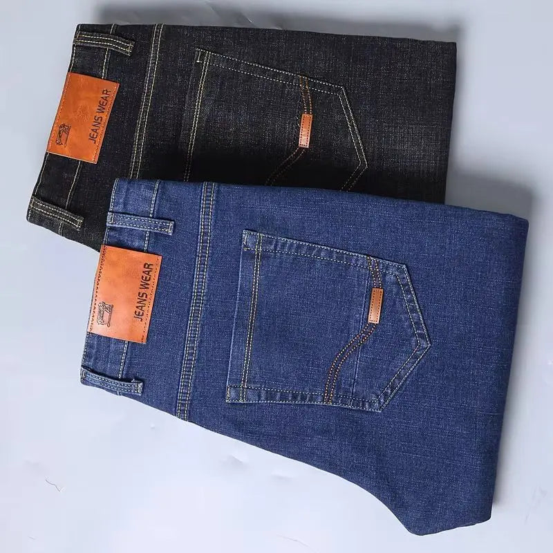 New Men Light Luxury Stretch Slim Fit Pants Comfortable Soft Business Fashion Straight Casual Denim Trousers Male Brand Clothing