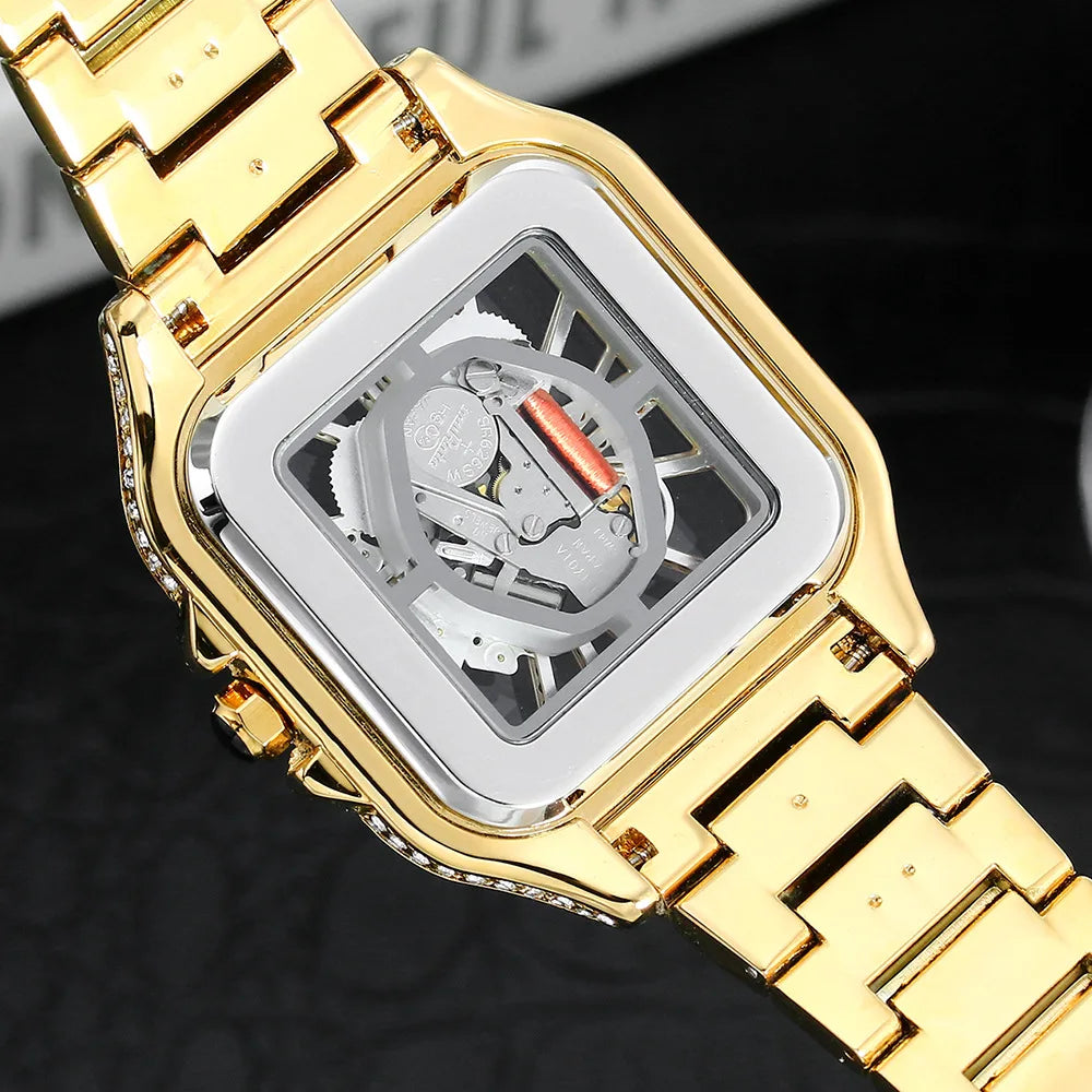 TOP brand watches Fashion Square Men's Watches Luxury Hollow Hip Hop Full Diamond Metal Waterproof Male Quartz Clock Watch Gift