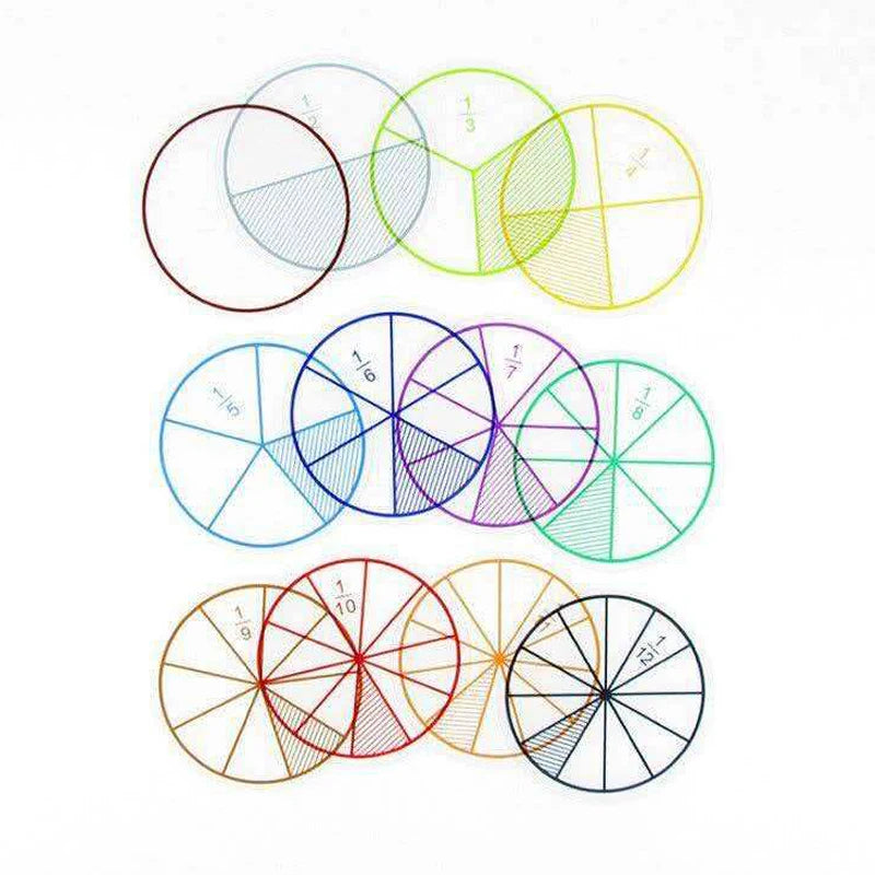 12PCS Set Transparent Fraction Circles Math Manipulatives Educational Kids Learning Classroom Supplies for Students