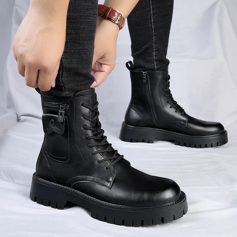 Fashion White Boots For Men New British Style Platform Motorcycle Boots Good Quality Casual Men’s High Top Leather Shoes Punk