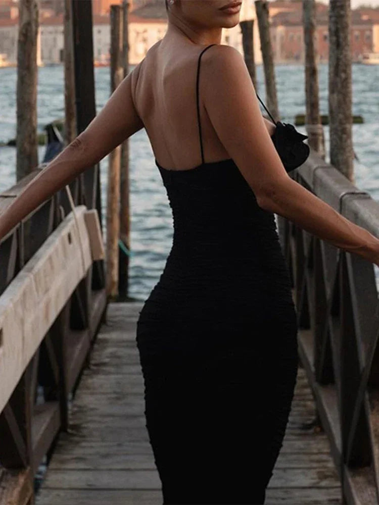 Chic Ruffled Sling Dress Women 2025 Spring New Sleeveless Backless Bodycon Suspender Party Long Dresses Female Slim Street Robes