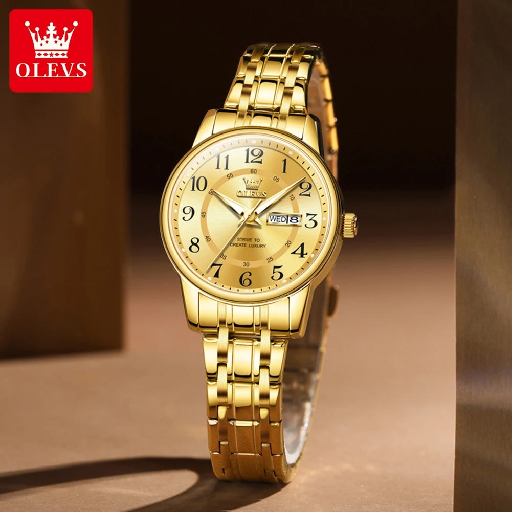 OLEVS 2891 Women's Quartz Wristwatches Stainless Steel Strap Waterproof Luminous Date Week Original Ladies Business Watches