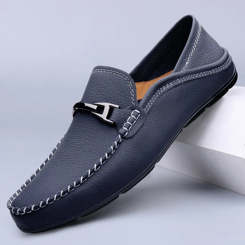 Luxury Genuine Leather Metal Buckle Business Leather Shoes Men Casual Shoes Brand Soft Sole Loafers Comfy Driving Shoes for Men