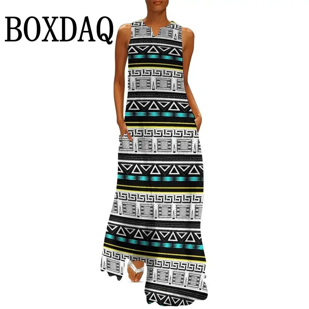 Elegant Women Party Dress Sleeveless Fashion Summer Casual 3D Print Female Long Dress 2025 New Women Tank Maxi Dresses Sundress