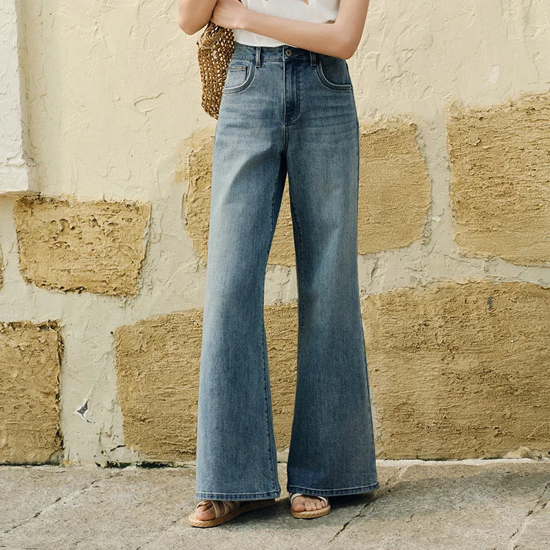 Semir Jeans Women Wide Leg Flared Pants 2025 New Summer Loose Fit Casual Long Denim
