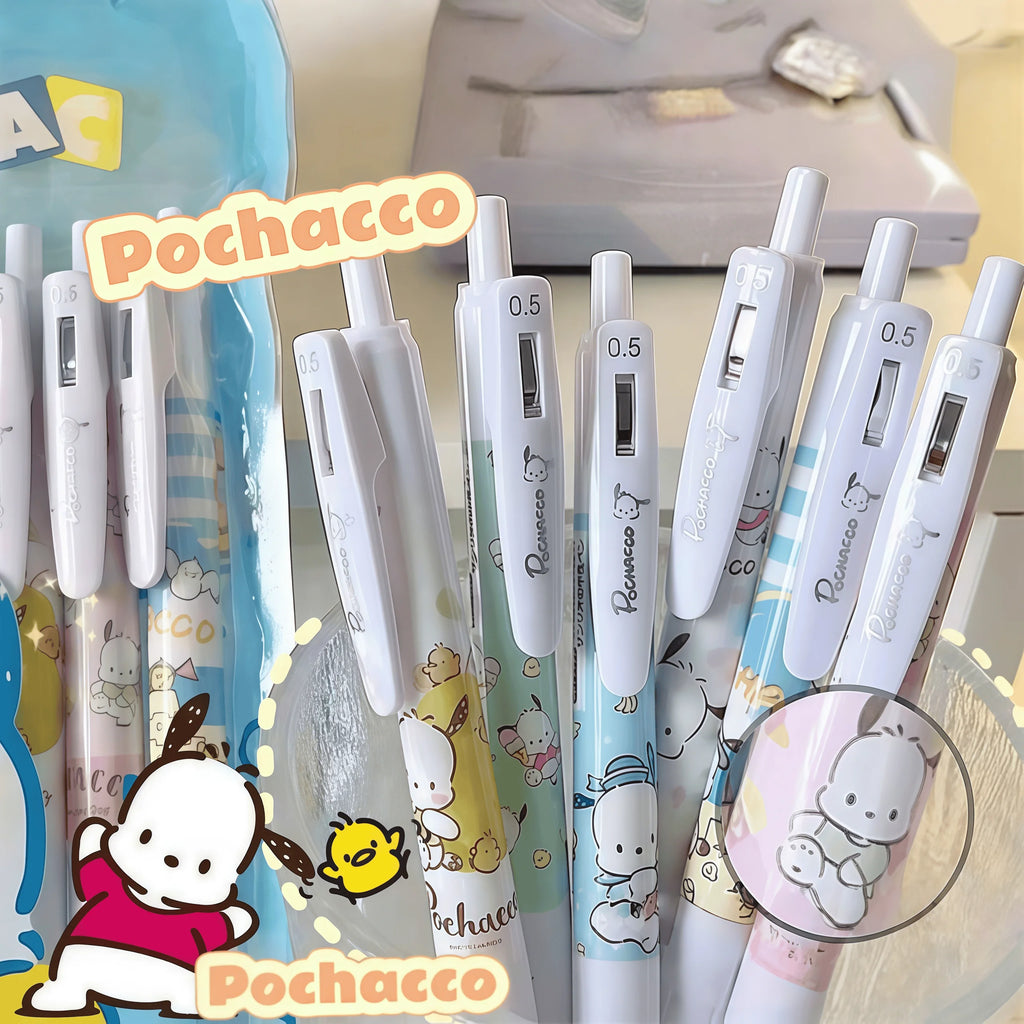 6Pcs/Pack Kawaii Sanrio Pochacco Gel Pens, Cute Cartoon Retractable Pens for Writing, Journal & Office Supplies