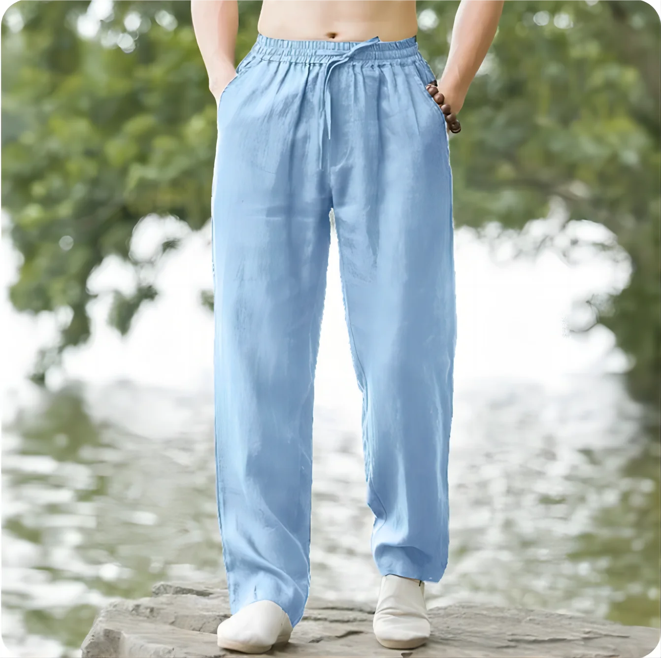 2025 new men's cotton and linen pants, loose and cool casual pants, elastic waist pants, casual oversized street wear, lightweig
