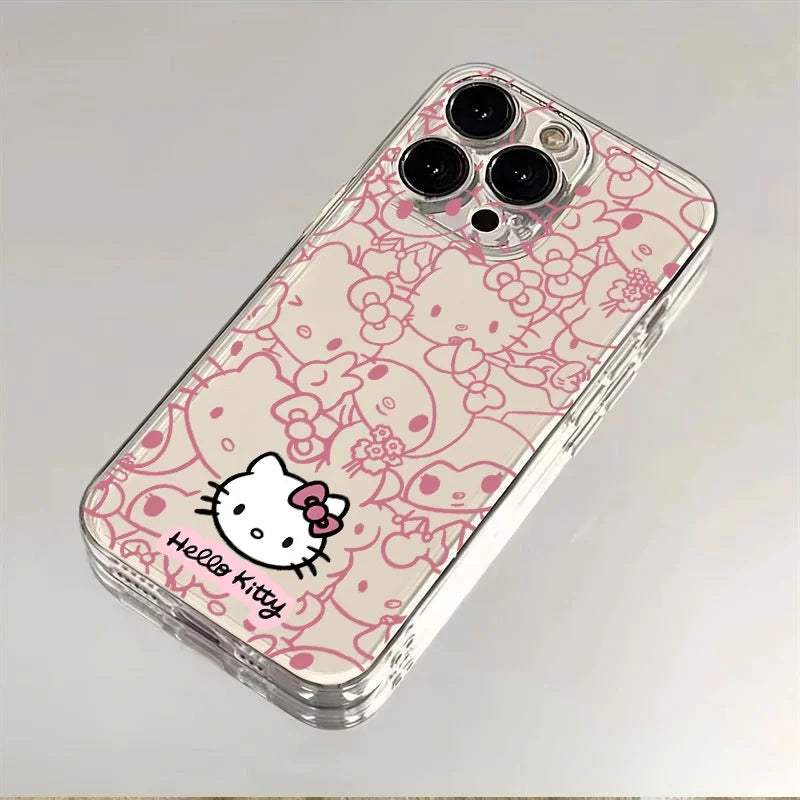 Cute Hello Kitty Phone Case For iPhone 16e 16 15 14 13 12 11 17 Pro Max XR XS Max 14 15 16 Plus Mini Soft Shockproof Clear Cover