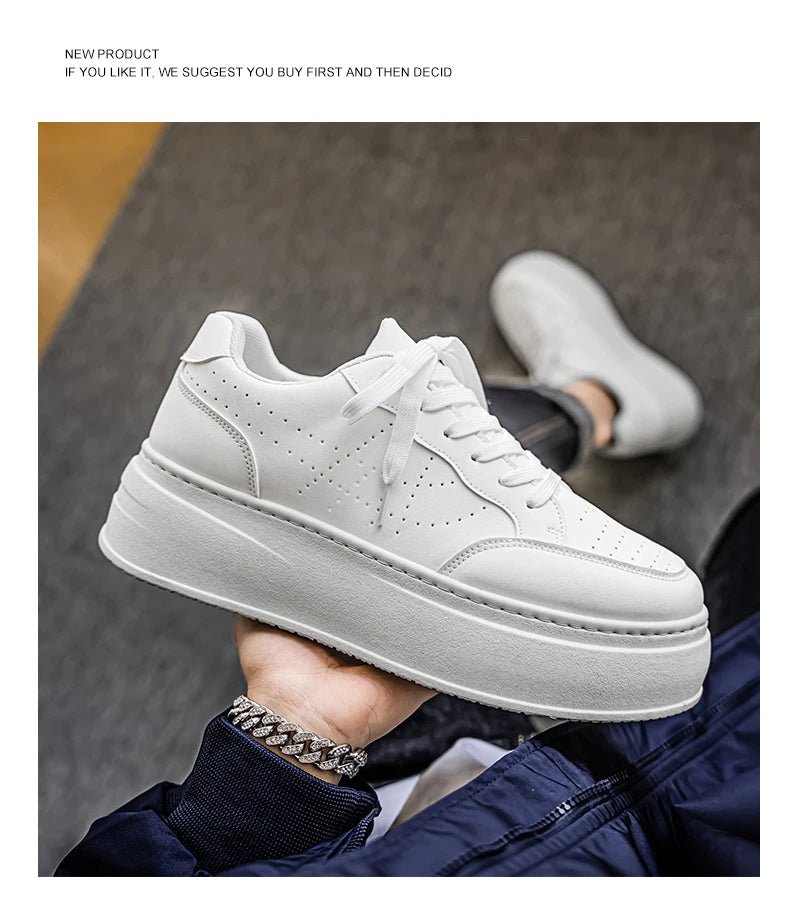 Spring Men's Shoes, New Breathable White Sneakers, Versatile Thick-soled Height-increasing Sports Shoes, and Casual Sneakers
