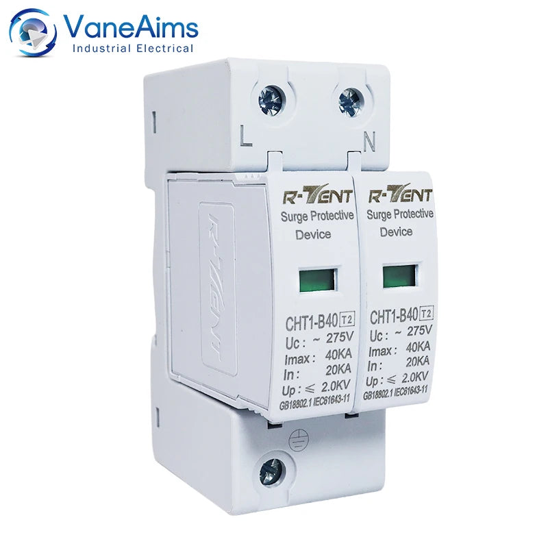 AC SPD 2P 275V 20KA 40KA Solar PV Surge Protector Din Rail Mounting Protective Low-voltage Arrester Device for House