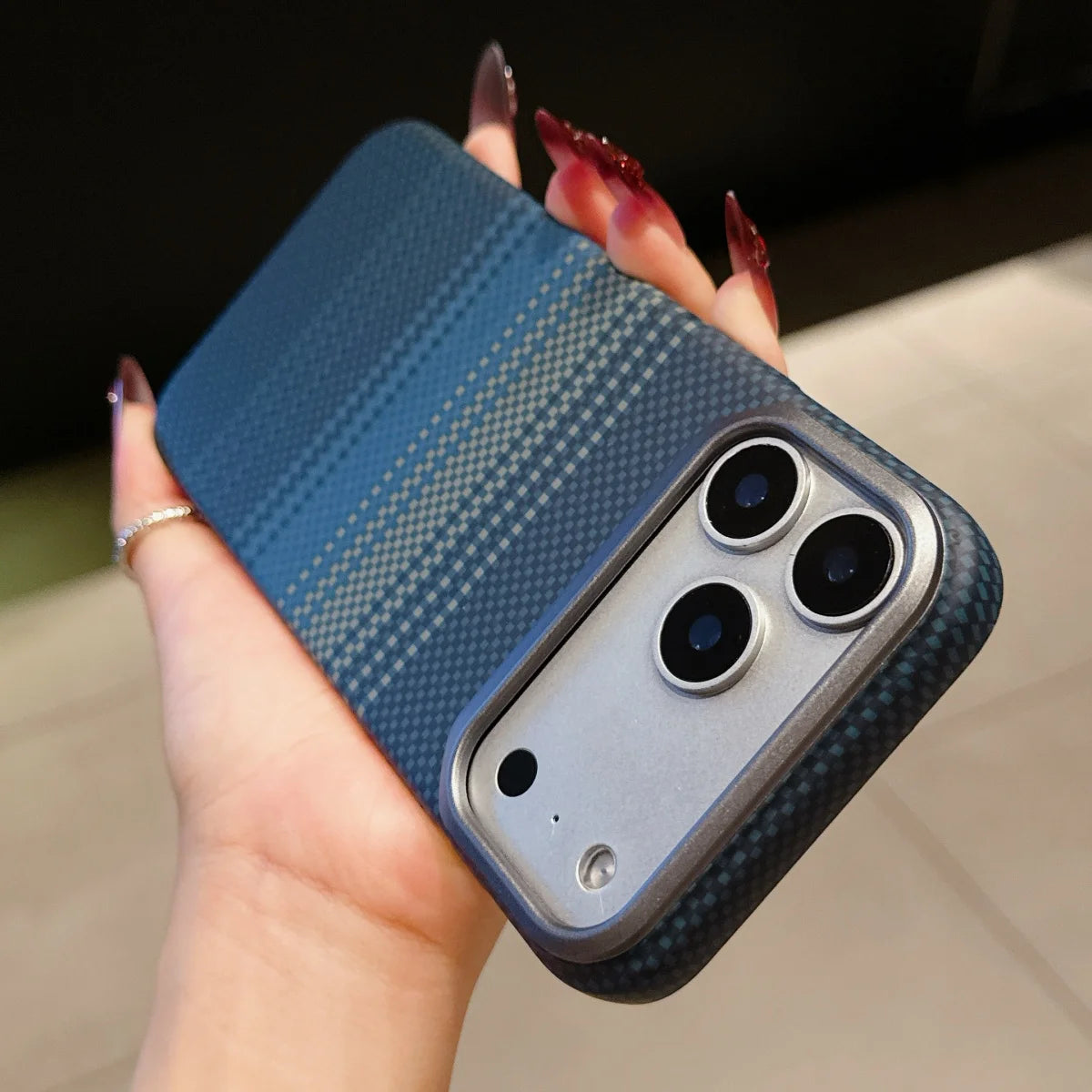 Carbon Fiber Kevlar Texture Phone Case For iPhone 17 Air 16 15 14 Plus 13 12 Pro Max 16E Metal Camera Frame Hard Plastic Cover