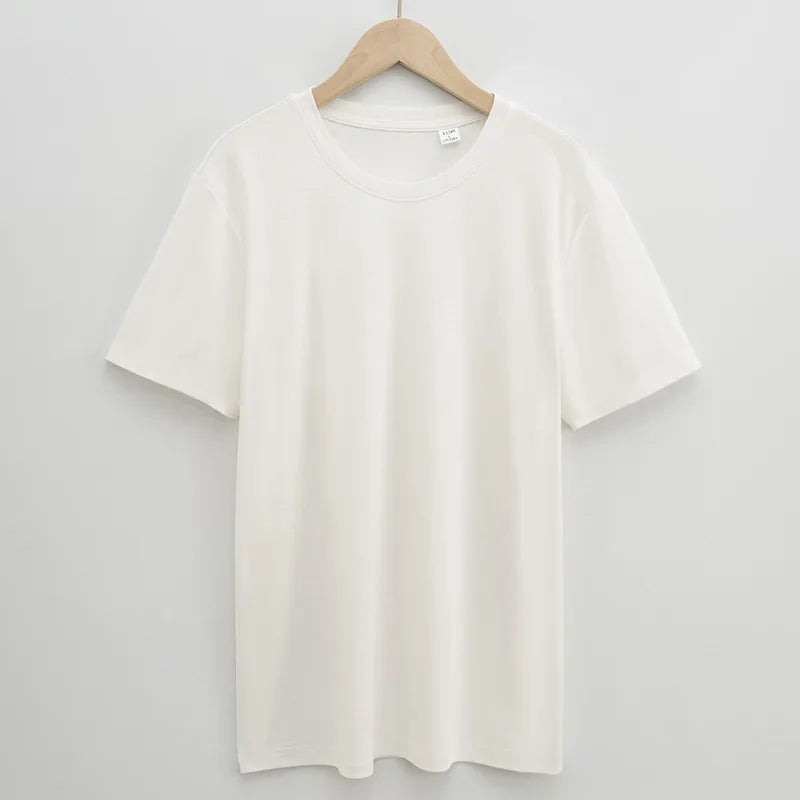 Man High Quality Heavyweight Mercerized Cotton T-shirt Comfy Ice Cool Short Sleeve Tees Pure Color Men Summer Basic Tops