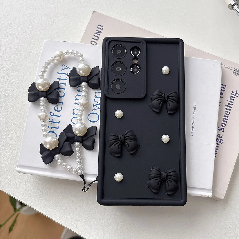 3D Bowknot Pearl Silicone Phone Case For Huawei Nova Y91 Y90 Y61 Y71 Y72 Y70 Y9A Y7A Y6S Y8S Y9S Y6P Y8P P Smart Z 2021 Cover