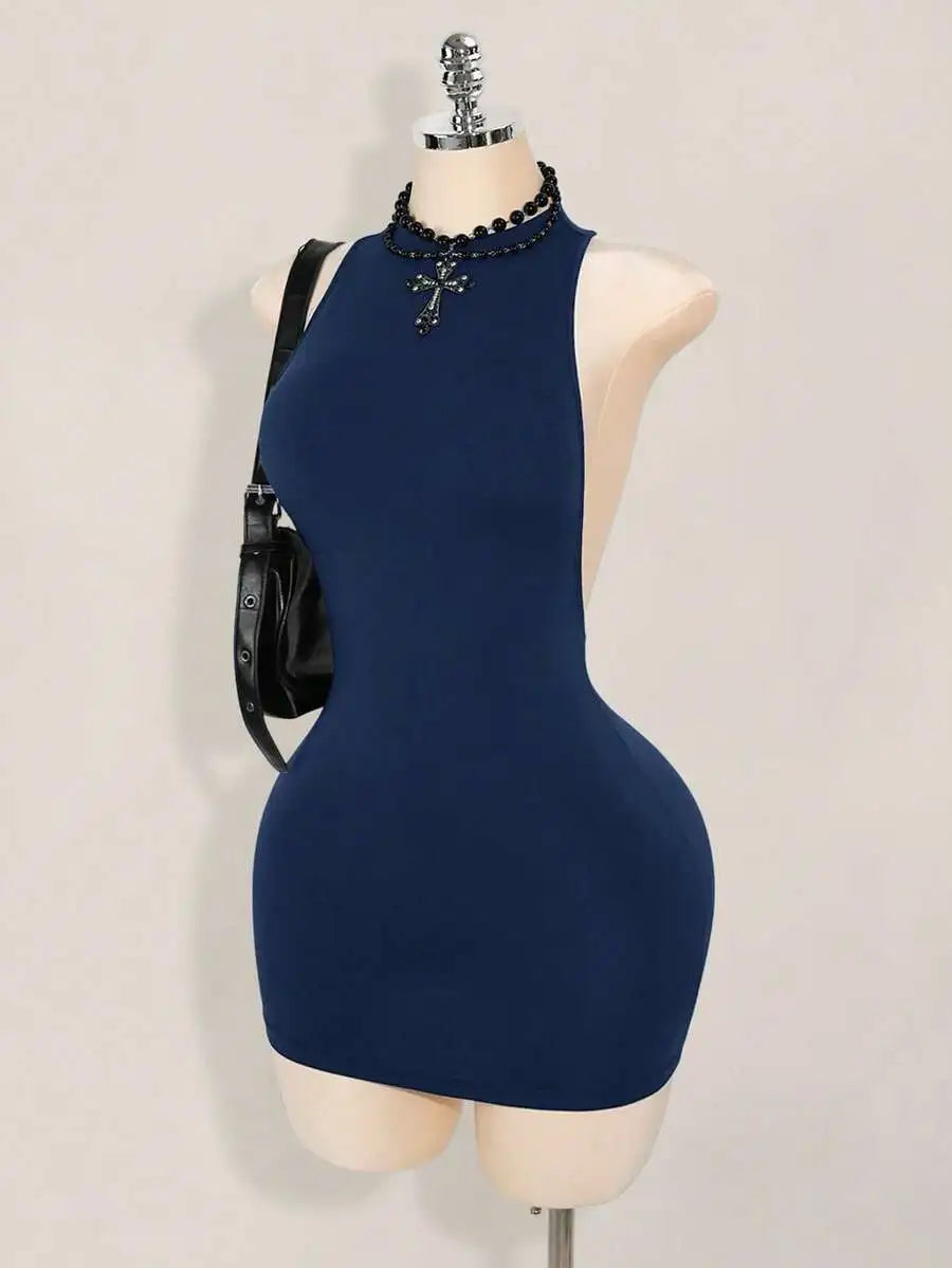White Bodycon Mini Dress with Criss-Cross Backless Design