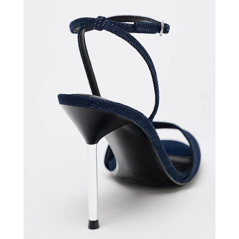 Summer peep toe women sandals sexy metal heel slingbacks