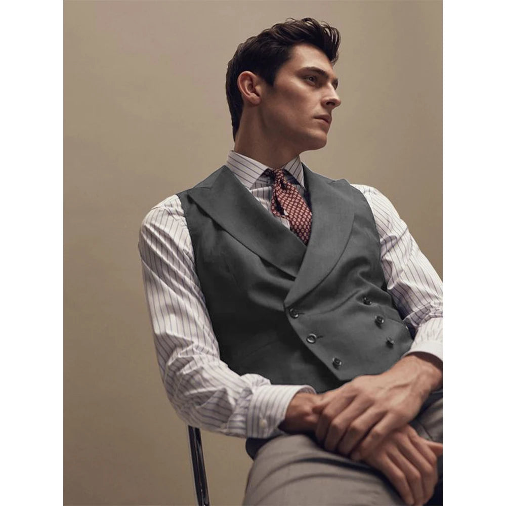 Gentleman Vest Man Dress Vests for Men Vests Double Breasted Elegant Lapel Men's Waistcoat Tuxedo Wedding Dinner Male Clothing