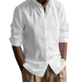 Men's Henley Shirts Cotton Linen Open Stitch Lightweight Breathable Solid Color Slim Fit Men Shirt