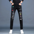 Harajuku Fashion Men's High-end Embroidered Jeans Korean Style Prints Patches Slim Fit Casual Spring Autumn Cowboy Trousers