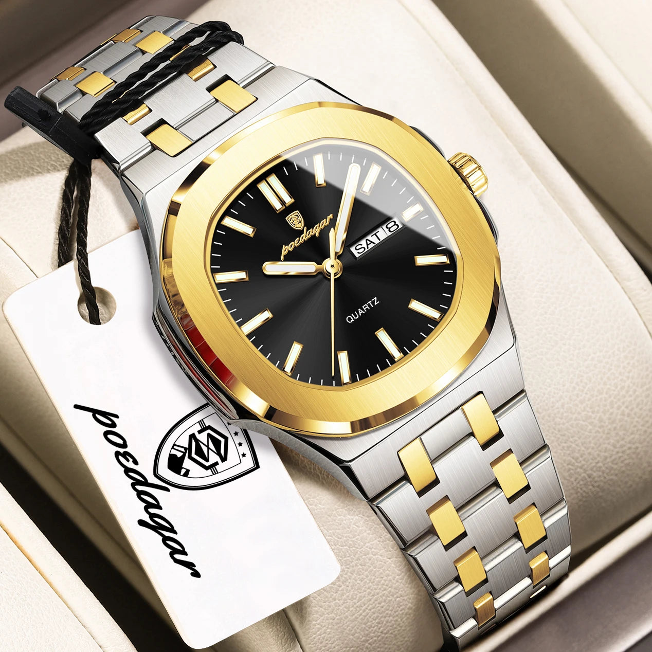 POEDAGAR Exquisite Square Woman Watch Date Week Original Waterproof Luminous Ladies Watch Stainless Steel Quartz Women's Watches