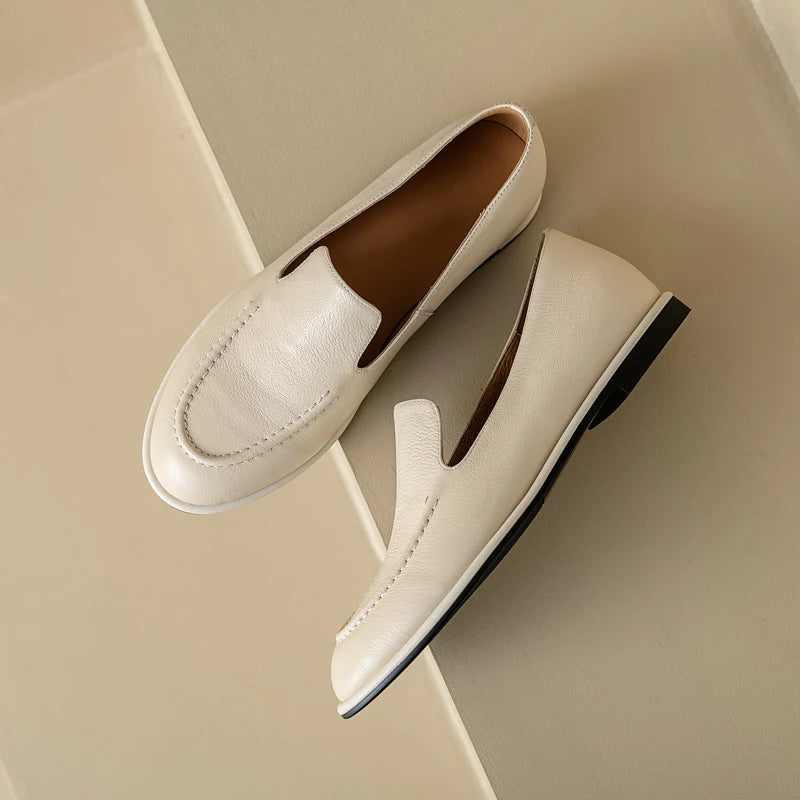 QUTAA 2025 Women Flats Shoes Fashion News Cow Leather Woman Spring Ballet Shoes Comfort Loafers Round Toe Casual Ladies 34-40