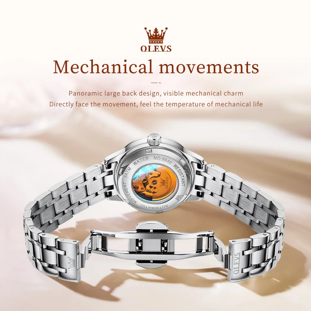 OLEVS 9946 Original Women's Watches Luminous Stainless Hardcore Machinery  Dual Calendar Automatic Mechanical Watch for Women
