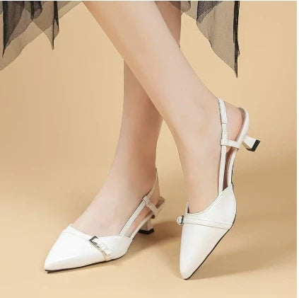 2024 New Summer French Wine Red Pointed Patent Leather Mid-heel Overhead Sandals for Women Retro Skinny Heel Back Empty Shoes