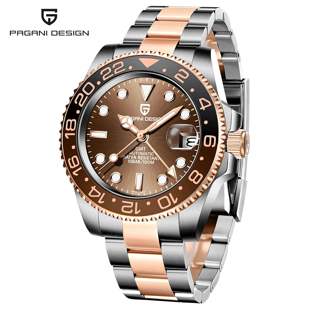 PAGANI DESIGN Top Brand Men Mechanical Wristwatches Luxurys Ceramic Bezel GMT Watches Automatic 100m Waterproof Watch for Men