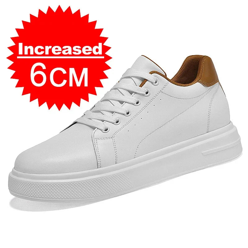 Men's Fashion Elevator Shoes premium Leather Invisible Height Increase 6/8/10CM White Sneakers Cortex Heightening Casual Shoes