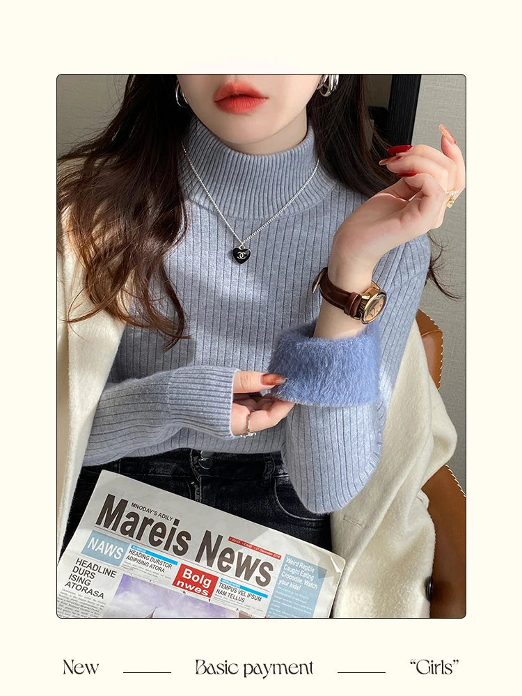 Women's Turtleneck Sweater Winter 2026 Retro with Velvet Lining Thickened Inner Wear Thermal Knitting Bottoming Shirt Pullovers