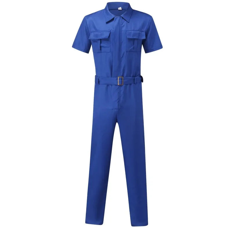 Men's Overalls Casual Streetwear Pocket Solid Color Short Sleeve+Trousers Jumpsuit Fashion Leisure Basic Work Cargos Pants S-3XL