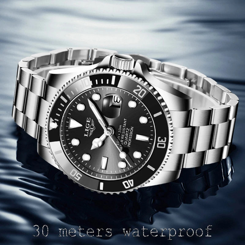 LIGE Top Brand Luxury Mens Watches Fashion Business Men's Quartz Wristwatches Waterproof Luminous Date Chronograph Montre Homme