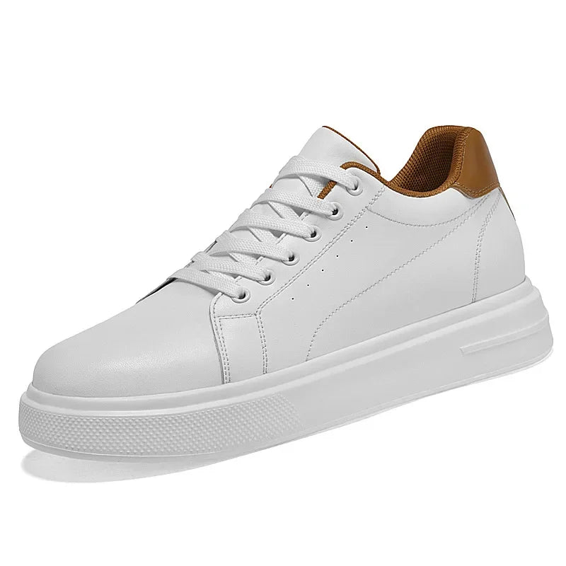 Men's Fashion Elevator Shoes premium Leather Invisible Height Increase 6/8/10CM White Sneakers Cortex Heightening Casual Shoes