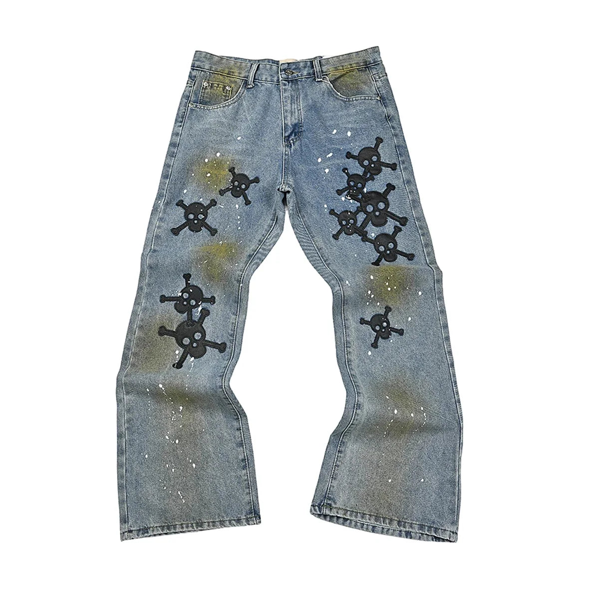 High Street Ink Painted Washed Black Baggy Jeans for Men Straight Vintage Loose Casual Denim Trousers Oversized Ropa Hombre Jean