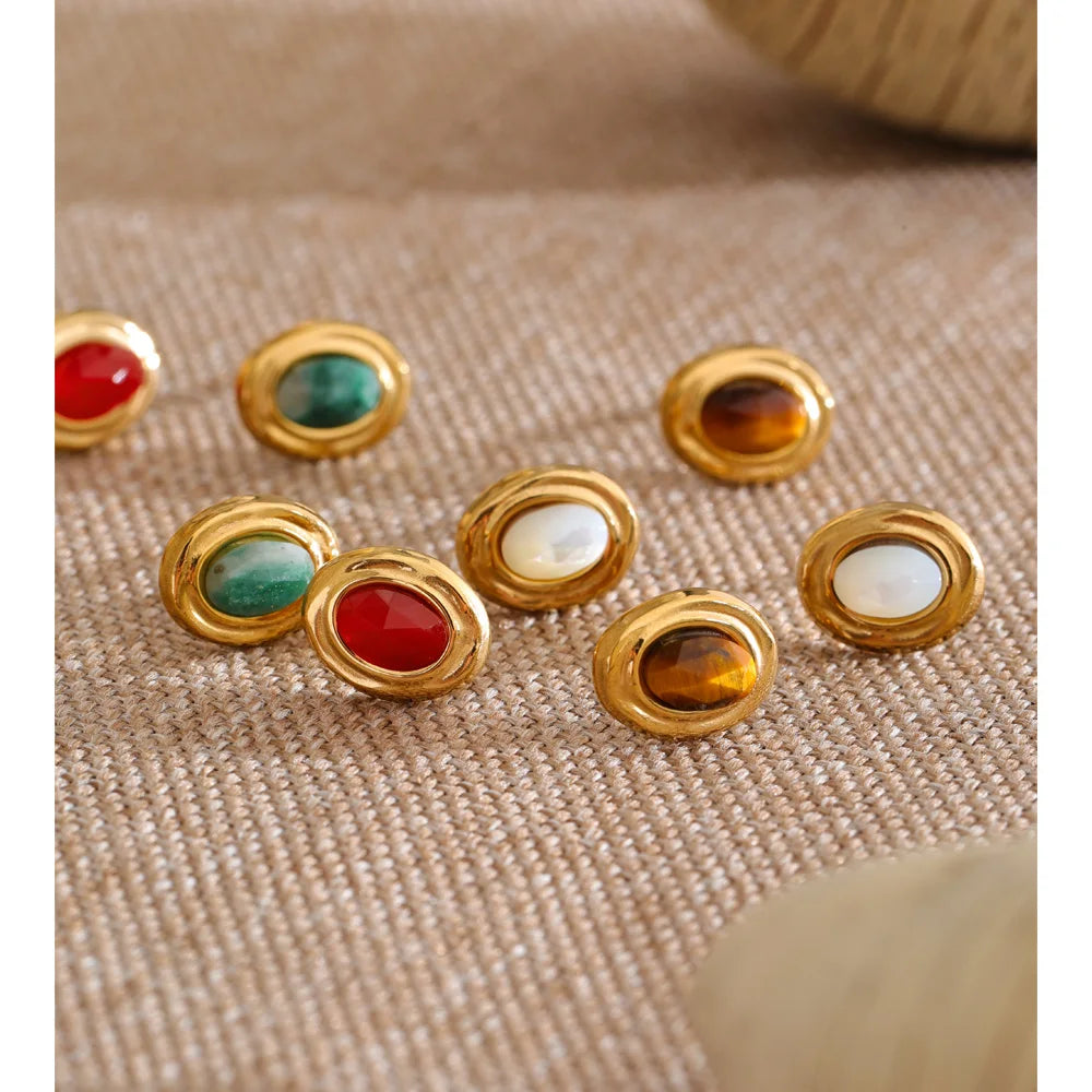 Yhpup 2026 Stainless Steel France Stud Earrings Natural Stone Agate Tiger Dainty Fashion Gift Jewelry Recommend