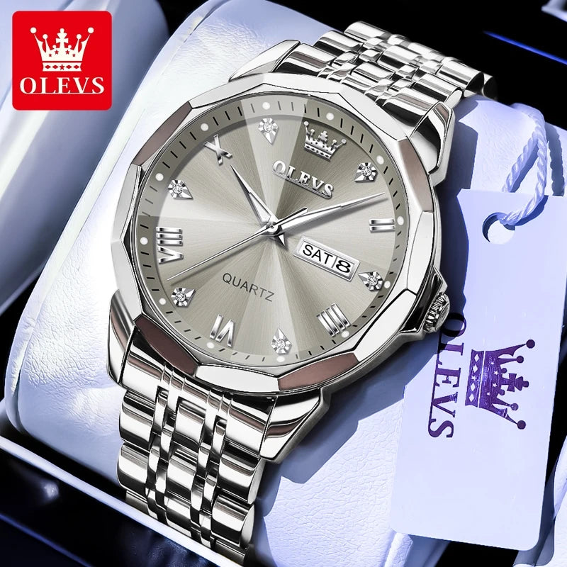OLEVS 9931 Top Brand Men's Watches Calendar Waterproof Stainless steel Luminous Watch Business Men Wristwatch