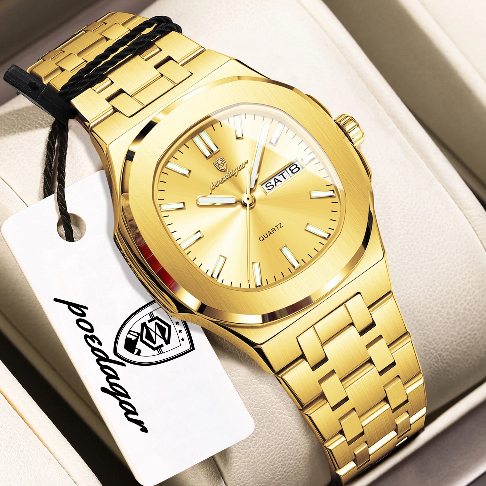POEDAGAR Top Fashion Square Watch For Woman Luminous Waterproof Date Week Ladies Watch Stainless Steel Women's Quartz Wristwatch