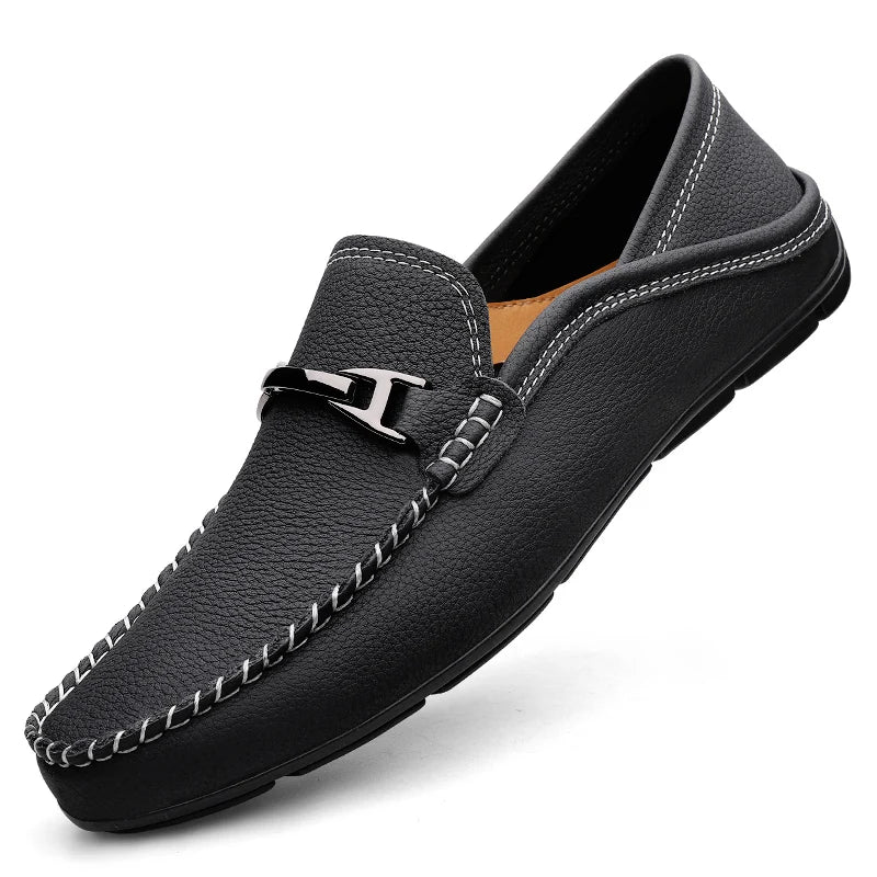 Luxury Genuine Leather Metal Buckle Business Leather Shoes Men Casual Shoes Brand Soft Sole Loafers Comfy Driving Shoes for Men