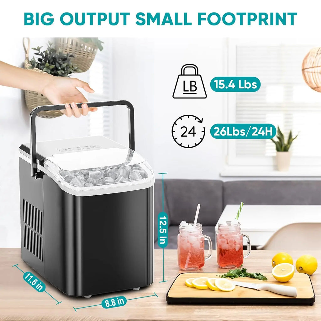 Ice Maker, Portable Countertop Icemaker Machine, Self Cleaning Quiet 2 Sizes Bullet Cubes Makers, Black