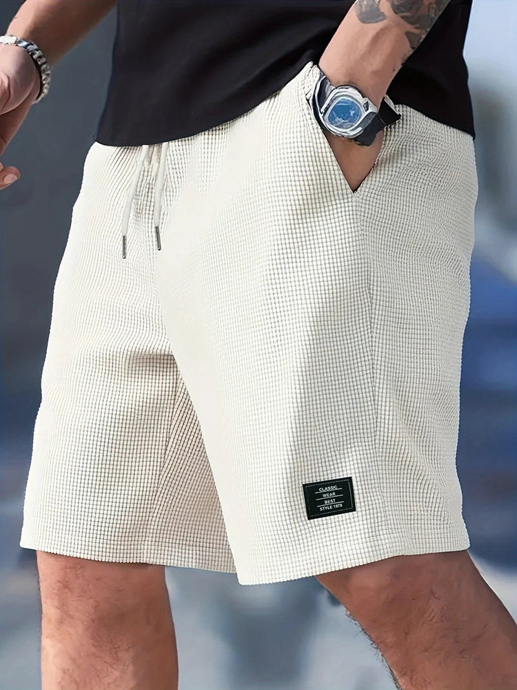 2026 Spring Summer Outdoor Casual Mens Shorts Vacation Seaside Beach Loose Bottoms Men Vintage Waffle Plaid Textured Short Pant