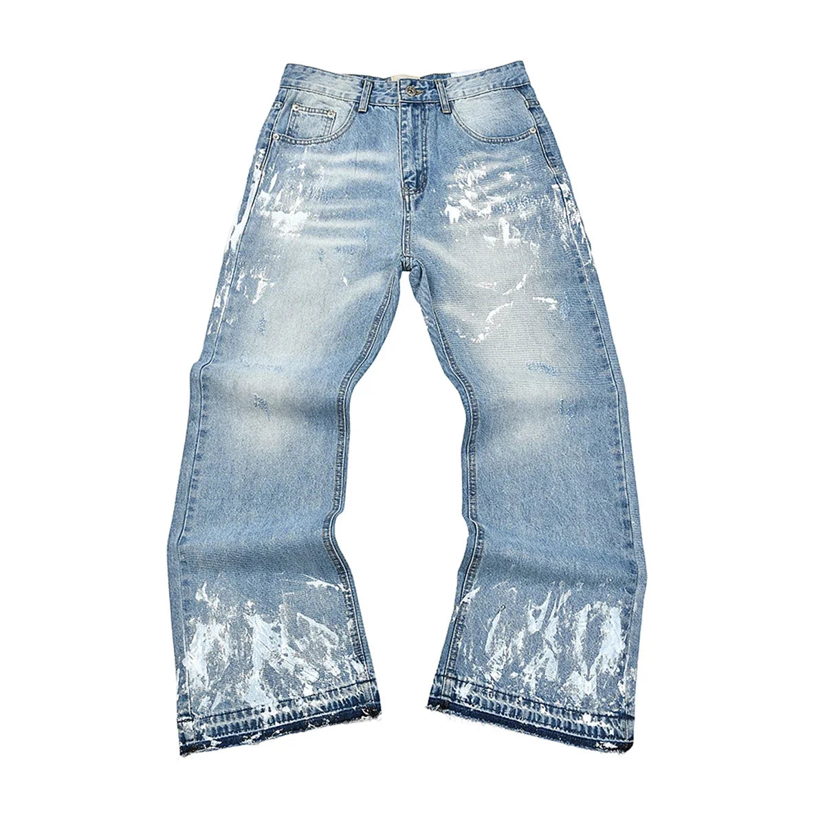 High Street Ink Painted Washed Black Baggy Jeans for Men Straight Vintage Loose Casual Denim Trousers Oversized Ropa Hombre Jean