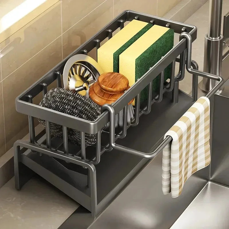 Multifunctional Sponge Draining Rack – Kitchen Cloth & Dishwashing Liquid Storage, Sink & Kitchen Organizer