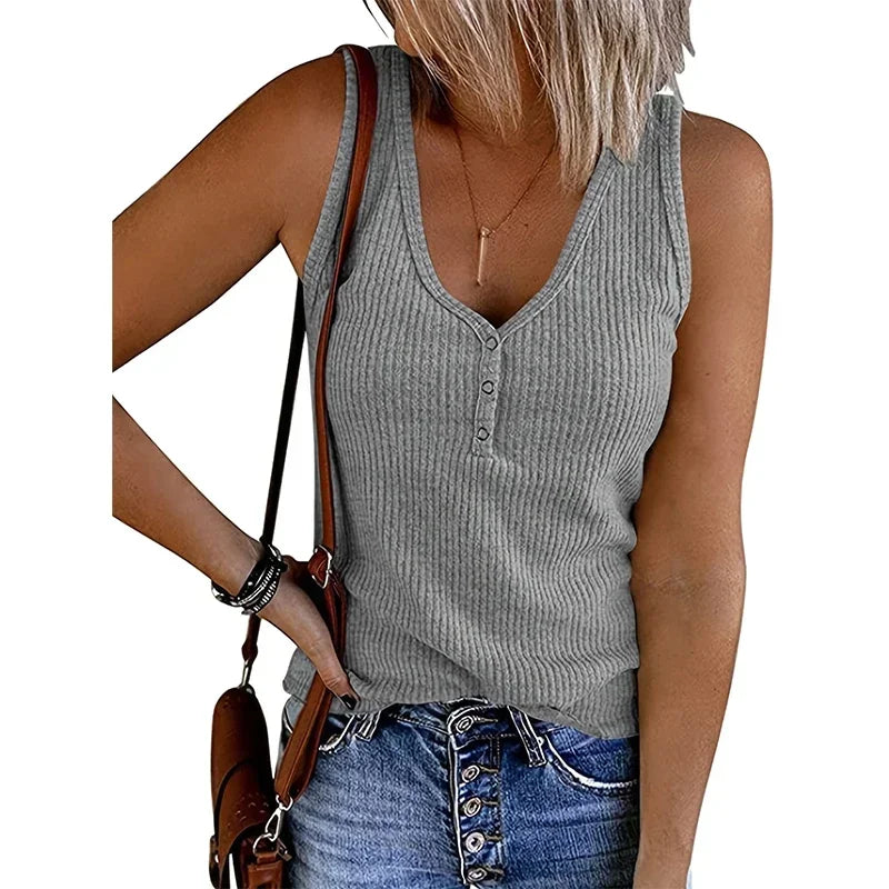 9 Colour Casual Chic Ribbed Tank Top - Everyday Sleeveless V-Neck Slight Stretch Durable Easy Care All-Season Essential