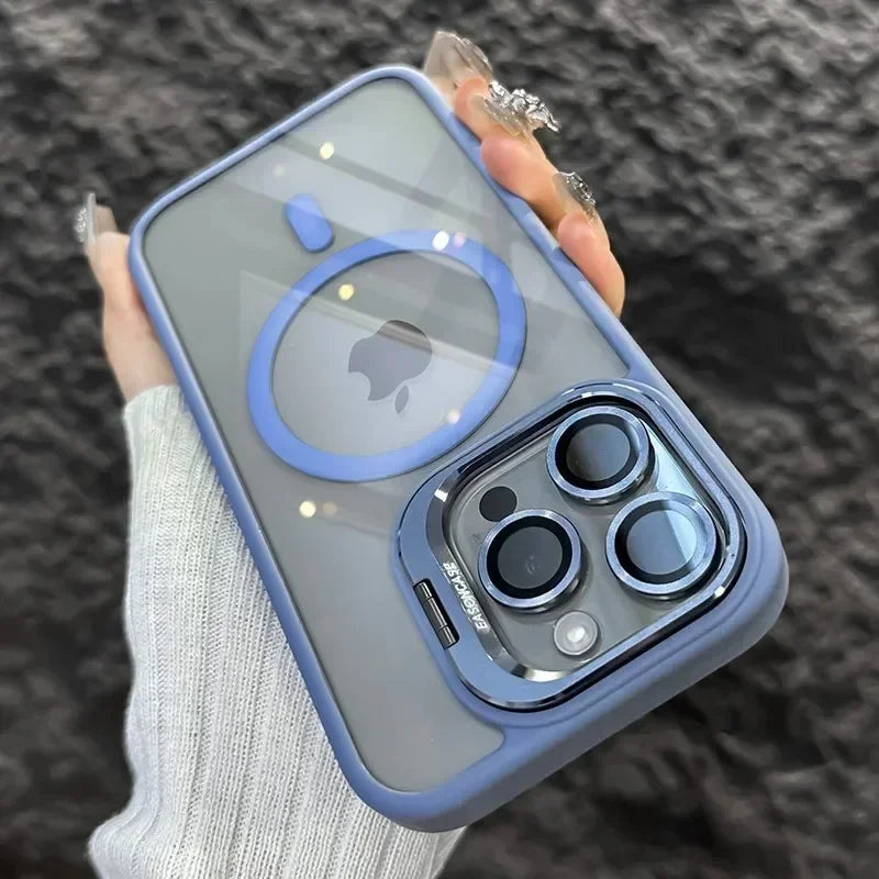 Luxury Glass Lens Protect Magnetic Phone Case For iPhone 16 17 15 14 13 12 11 Pro Max Funda For Magsafe Stand Shockproof Cover