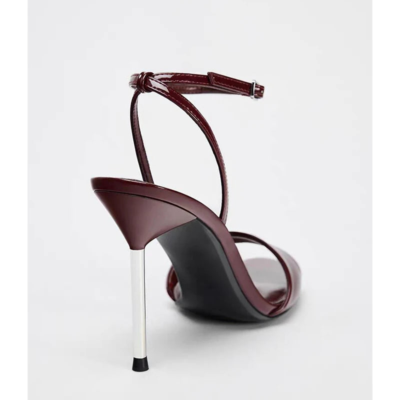 Summer peep toe women sandals sexy metal heel slingbacks